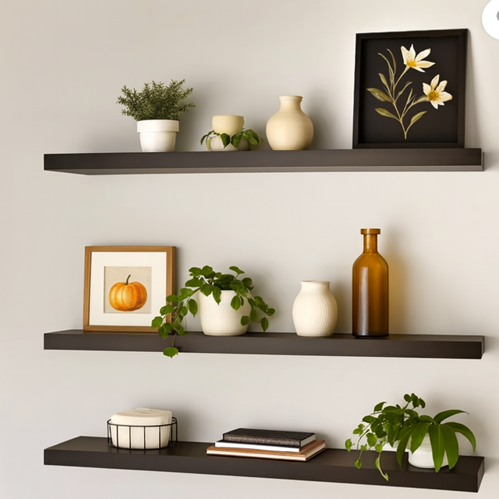 Floating Wall Shelves Set – Modern Brown Wall Mounted Display Racks | Minimalist Home Décor Shelves for Living Room, Bedroom, Office